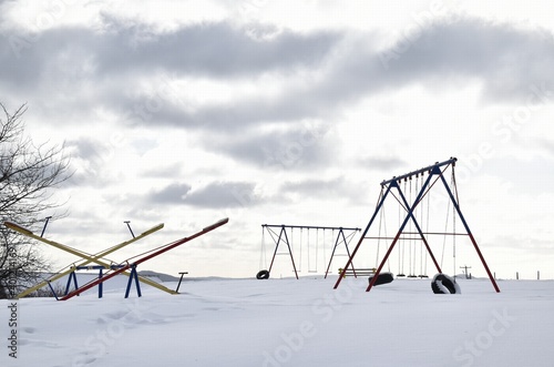 The schoolyard on a gray winter day, Sainte-Apolline