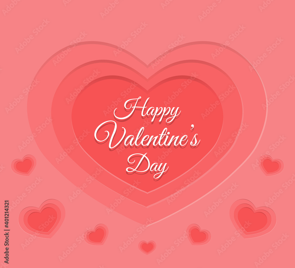 Cute card in paper cut style Happy Valentine's Day. Vector illustration.