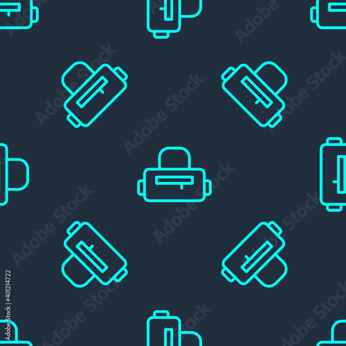 Green line Sport bag icon isolated seamless pattern on blue background. Vector.