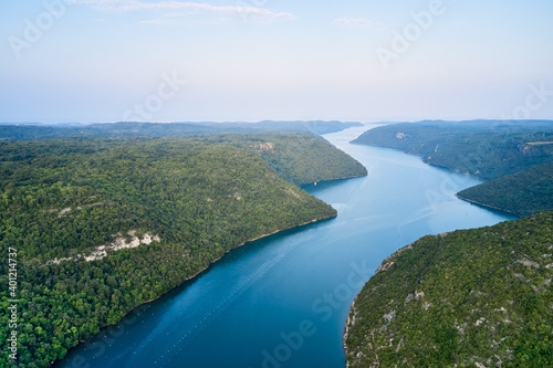 Aerial view of the Lima canal in Croatia. Copy space.