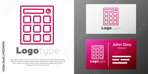 Logotype line Drum machine music producer equipment icon isolated on white background. Logo design template element. Vector.