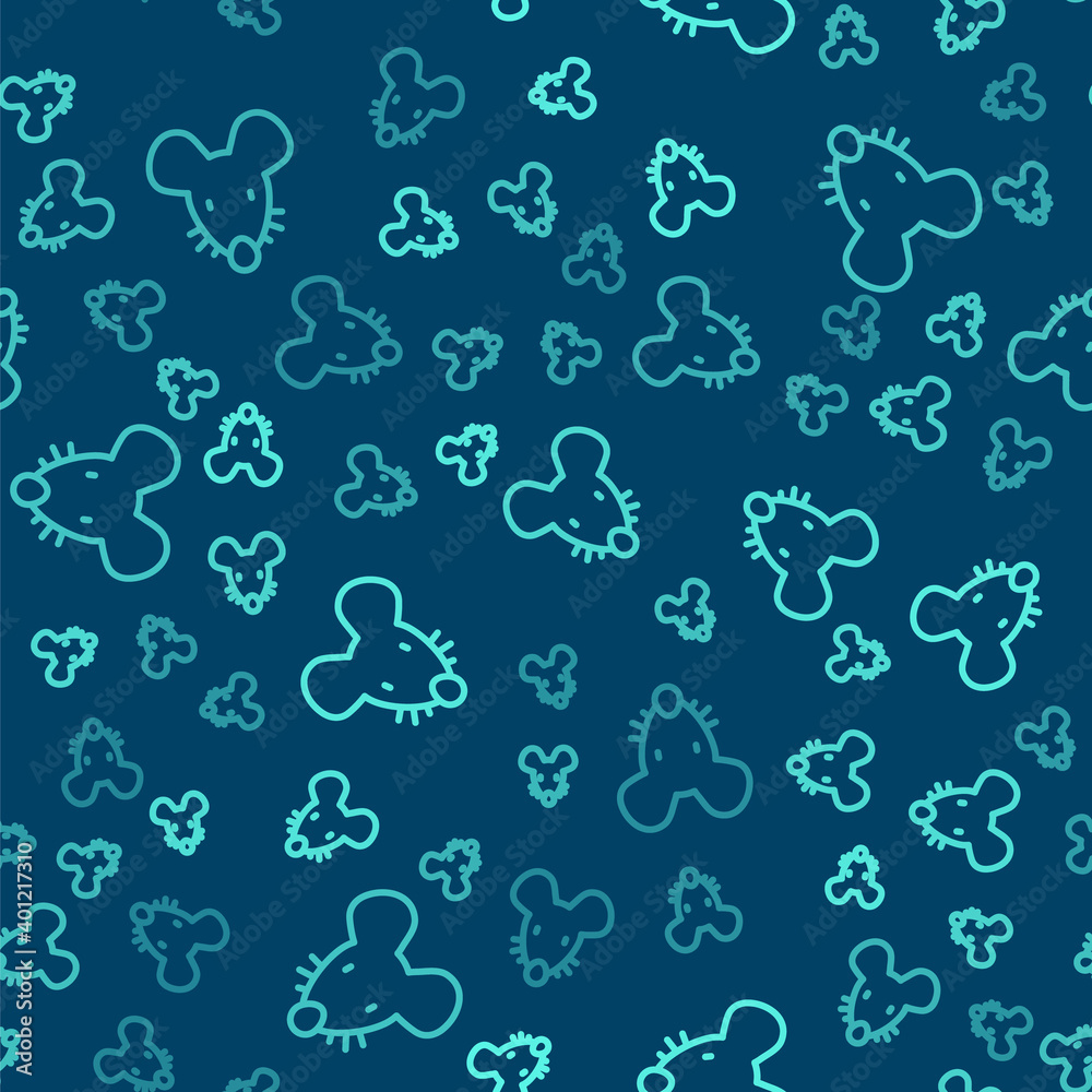 Green line Experimental mouse icon isolated seamless pattern on blue background. Vector.