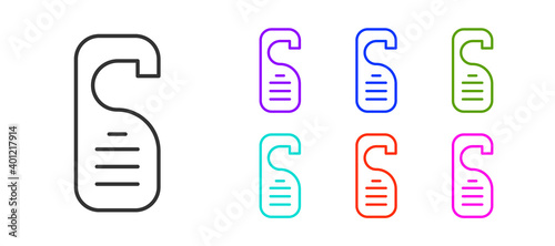 Black line Please do not disturb icon isolated on white background. Hotel Door Hanger Tags. Set icons colorful. Vector.