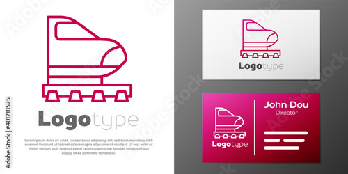Logotype line High-speed train icon isolated on white background. Railroad travel and railway tourism. Subway or metro streamlined fast train transport. Logo design template element. Vector.