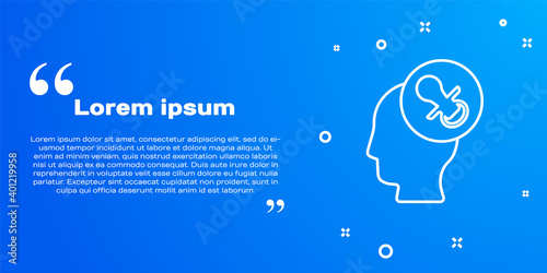 White line Baby dummy pacifier icon isolated on blue background. Toy of a child. Vector.