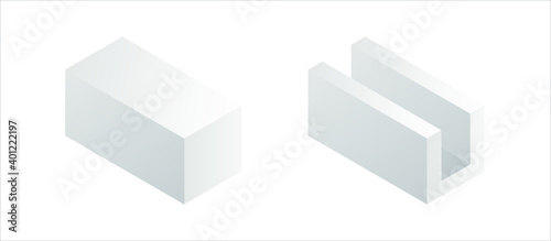 Isometric autoclaved aerated concrete blocks isolated on white background. AAC blocks cartoon vector icon for web. Construction of buildings. Material for home repair. Vector illustration. 3D. Flat.