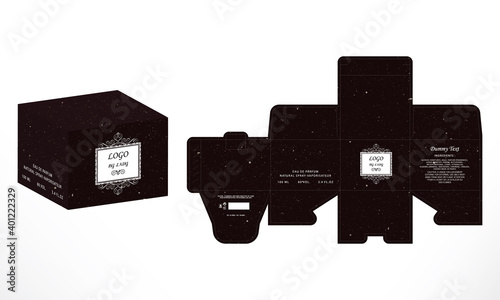 Luxury Perfume Packaging Box Design, luxury products  Box die line, 3d Box Mockup labels, icon, frames and Design elements, 3d Illustration, Vector design Template.