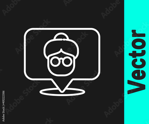White line Nursing home building icon isolated on black background. Health care for old and sick people. Center for retired people. Vector.