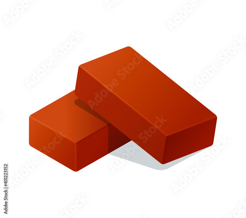 Cartoon vector flat illustration red brick icon illustration isolated on white. 3d isometric vector red bricks icon for logo template, infographics and design games. Realistic vector orange brick.