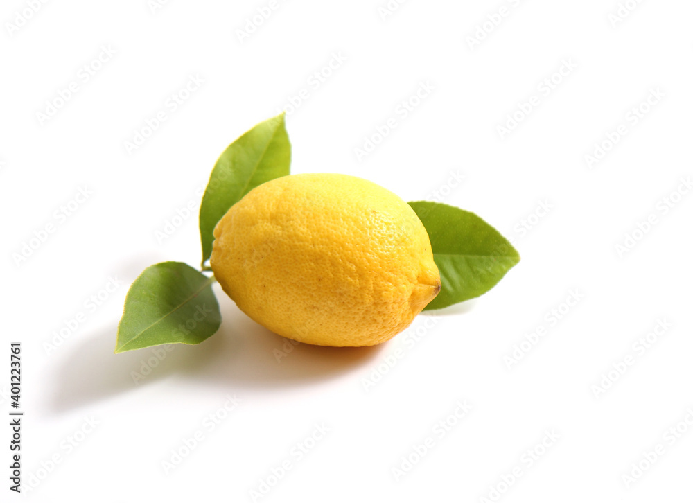 Lemon with leaves isolated on White