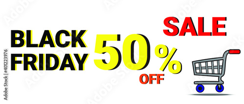 50 percent Discount sale Colorful. Vector illustration banner on yellow background.