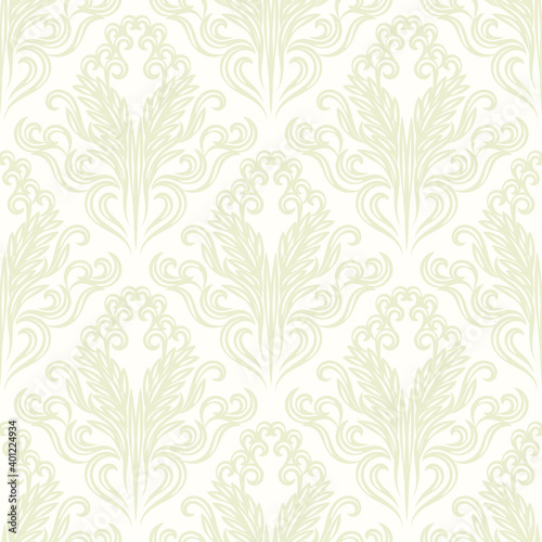 Damask seamless vector pattern. Classic old fashioned damask ornament, royal victorian seamless texture for wallpaper, textile, packaging. Baroque floral pattern