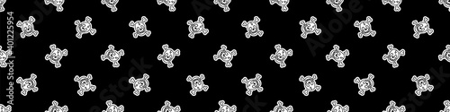Punk rock skull monochrome vector seamless border. Simple alternative banner. Kids emo rocker cute hand drawn cartoon grungy tattoo with attitude motif. 