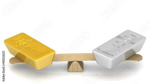 Comparison of gold and silver bars. Investment in precious metals. One ingot of 999.9 Fine Gold and one ingot of 999.9 Fine Silver weighed in the balance. Financial concept. Footage video