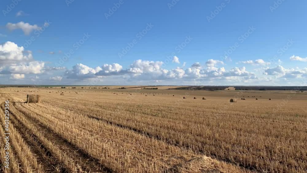A sky with clouds and a field with mown grain in sunny weather A sky with clouds and a field with mown grain in sunny weather