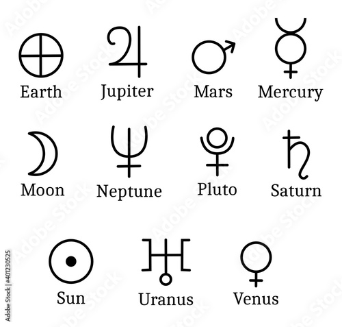 Astrological planet alchemical symbols