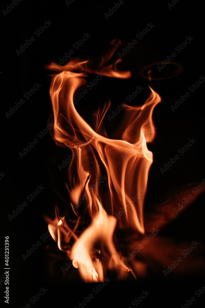 Close-up of fire burning in the fireplace.