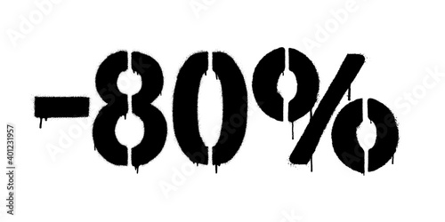 Graffiti discount made by stencil -80 percent. Vector template on white background