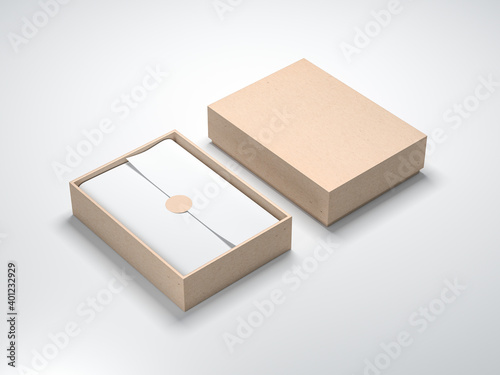 Cardboard Box Mockup with white wrapping paper opened light background