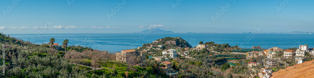 Panorama of Massa Lubrense, near Sorrento, with Ischia and Procida on the horizon