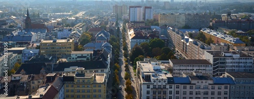 Panoramic view from the observation tower of the town hall on Prokesovo square and the city of Ostrava, Czech Republic.