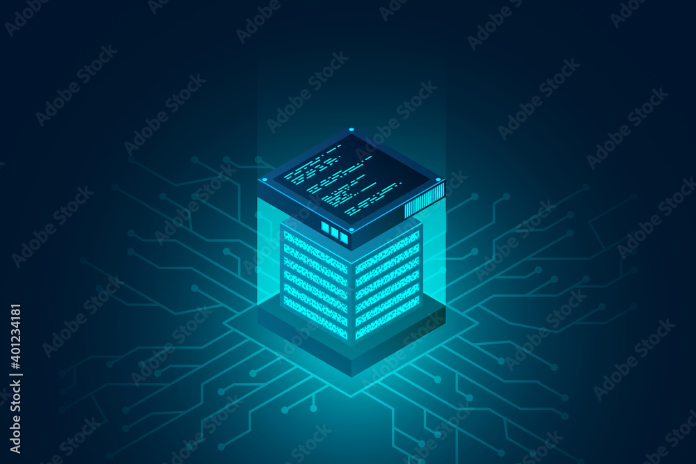Datacenter isometric vector illustration. Data center room background ...