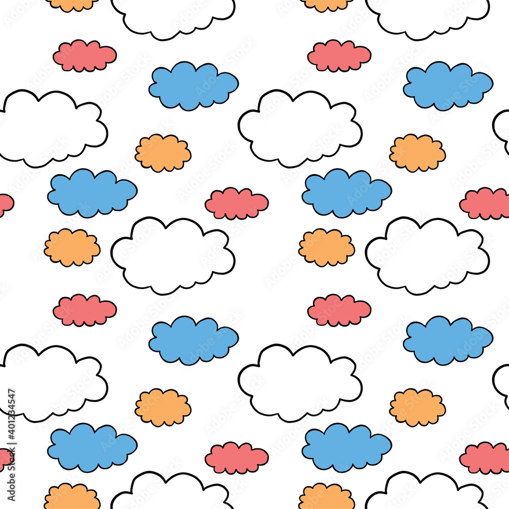 Vector seamless texture background pattern. Hand drawn, orange, blue, red, white, black colors.