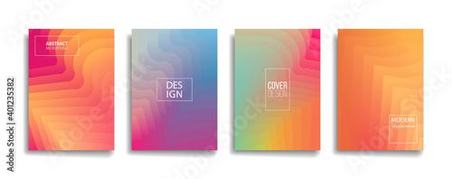 bright gradient color abstract line pattern background cover design. modern background design with trendy and vivid vibrant color. blue violet red orange green placard poster vector cover template.