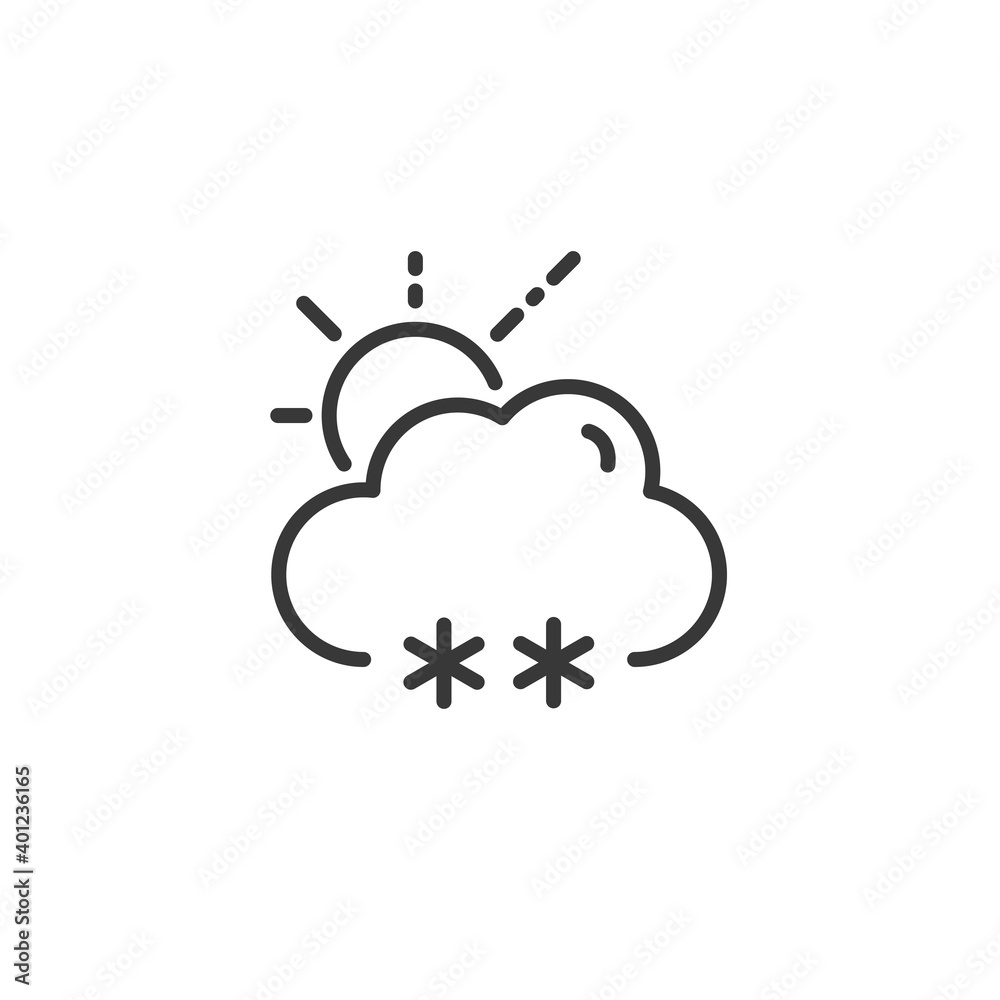 Snow, cloud and sun thin line icon. Isolated weather vector illustration Snow, cloud and sun thin line icon. Isolated weather vector illustration