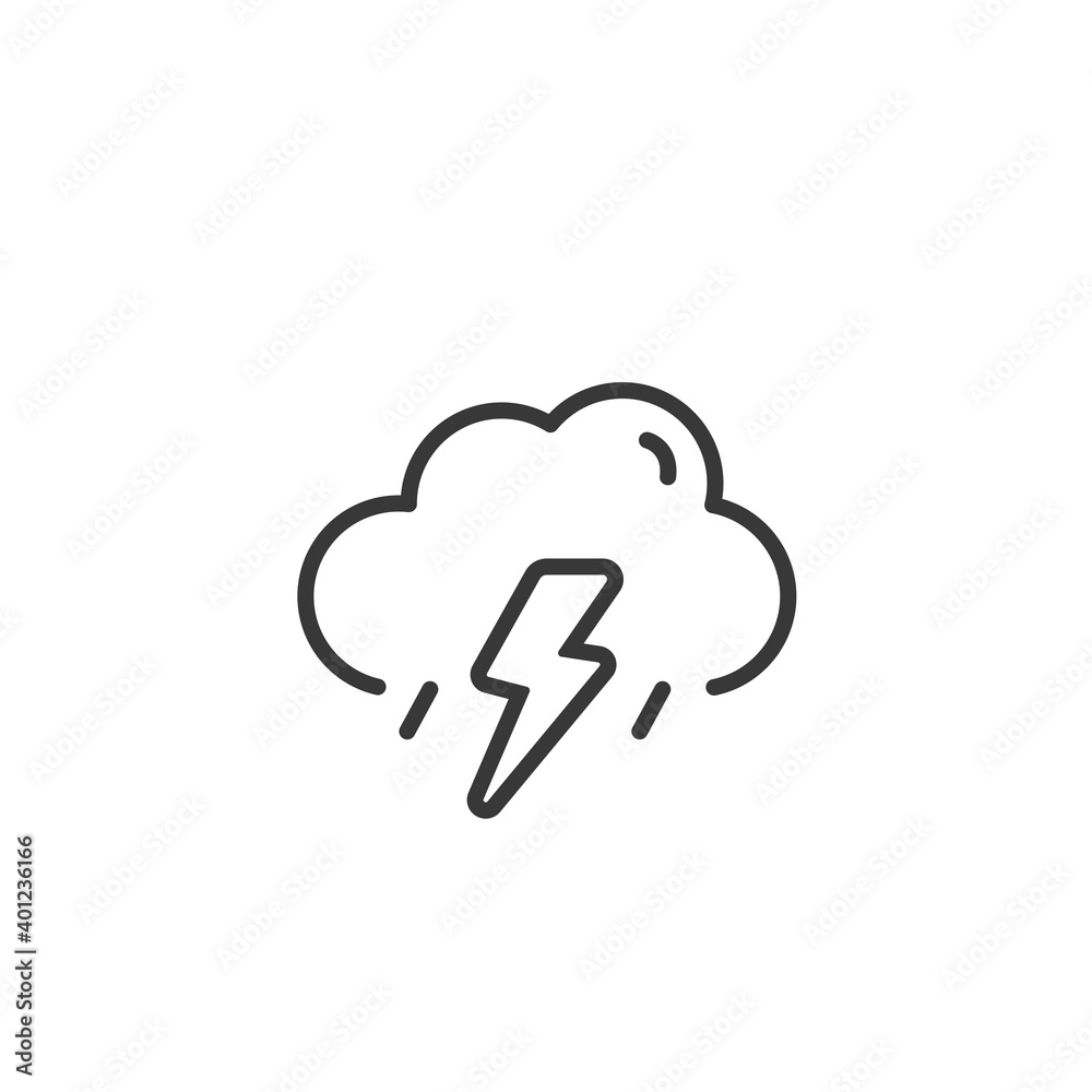 Storm and cloud thin line icon. Isolated weather vector illustration Storm and cloud thin line icon. Isolated weather vector illustration