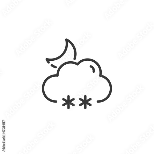 Snow  cloud and moon thin line icon. Isolated weather vector illustration
