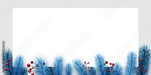 Blue spruce branches with red holly berries.