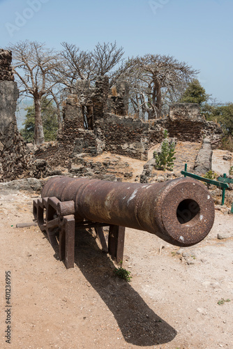 Antiguo cañón en la isla James en el río Gambia photo