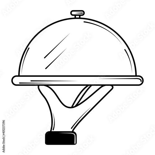restaurant hand with tray service in line style