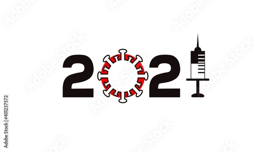 New year 2021 poster about covid 19 vaccination . world vaccination and prevention of coronavirus. vector illustration