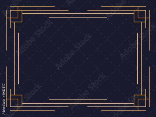 Art deco frame. Vintage linear border. Design a template for invitations, leaflets and greeting cards. Geometric golden frame. The style of the 1920s - 1930s. Vector illustration