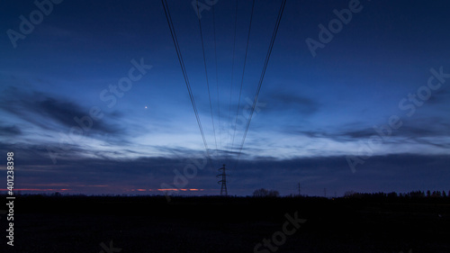 Power lines at night