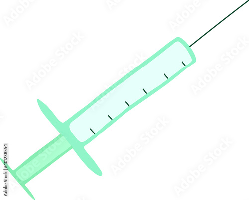 cute blue hand drawn syringe with vaccination. Vector icon illustration