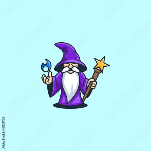 Wizard Pose Cute Illustration Vector.