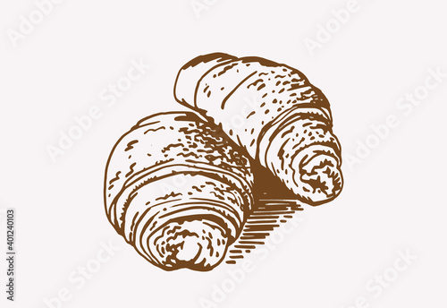 Hand-drawn vintage croissants , sepia food illustration