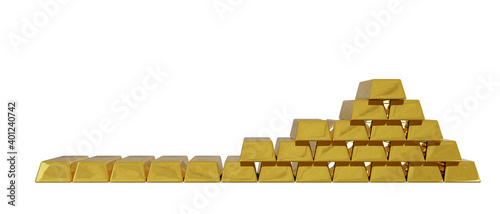 stack gold bars isolated on white background with clipping path