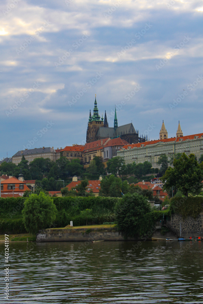Prague, Czech Republic - July 9, 2011: View of Prague castle from Vltava river