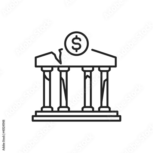 Broken building bank line color icon. Sign for web page, mobile app