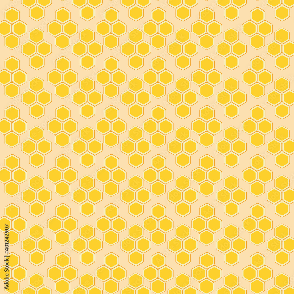 Honeycomb seamless pattern as texture or ornament, flat vector illustration with yellow bee honey hexagons Honeycomb seamless pattern as texture or ornament, flat vector illustration with yellow bee honey hexagons