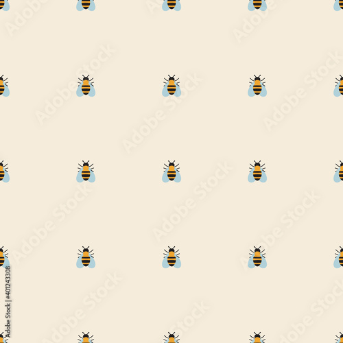 Bee seamless pattern as texture or ornament, flat vector illustration with bees for printing on fabric or textile