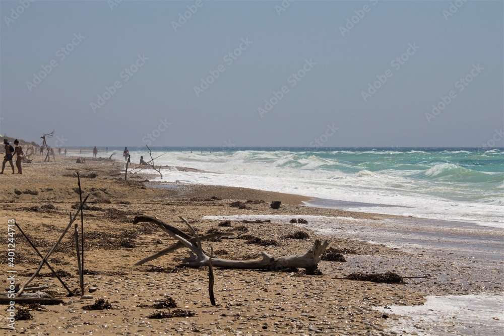 evocative image of a sandy beach with a sea of many colors and clear skies
evocative image of a sandy beach with a sea of many colors and clear skies