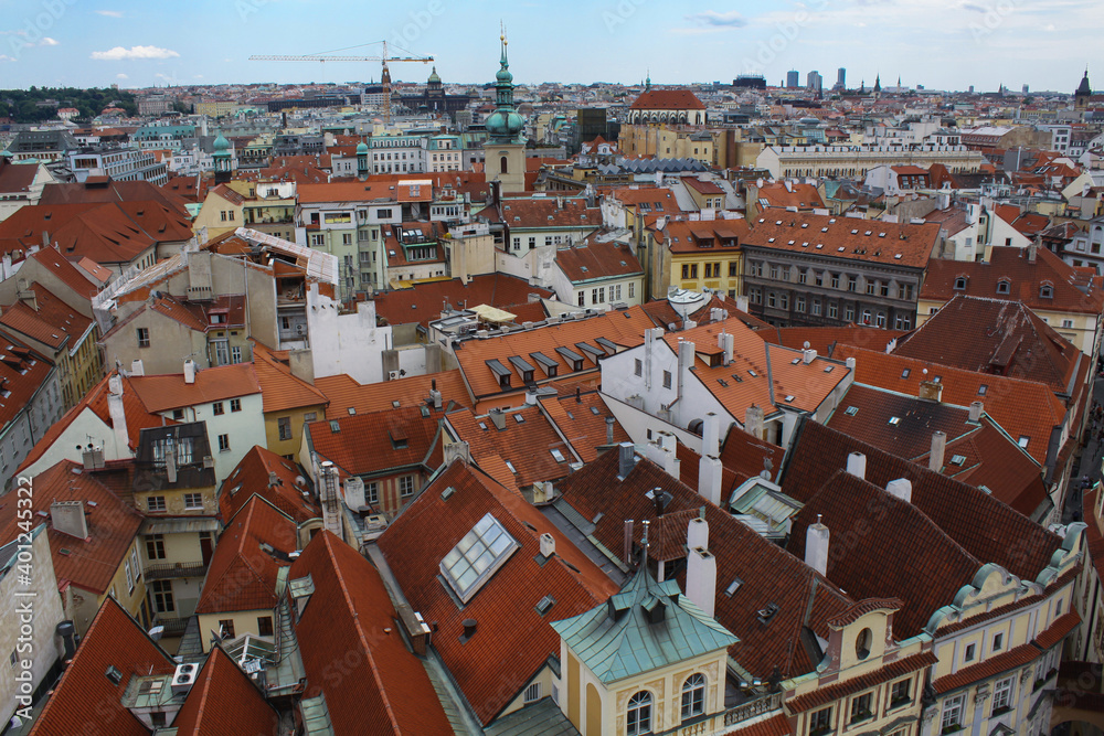 Panoramic view of red rooftops in Prague