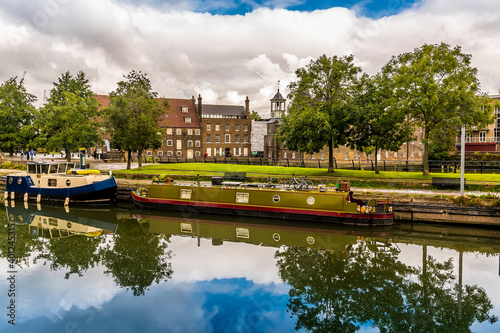 Canvas Print A view across the River Lee towards the Three Mills, part of the oldest tidal mi