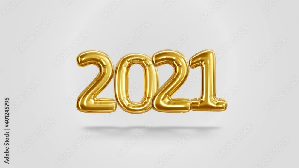 Inscription 2021 from golden balloons on a white background Inscription 2021 from golden balloons on a white background