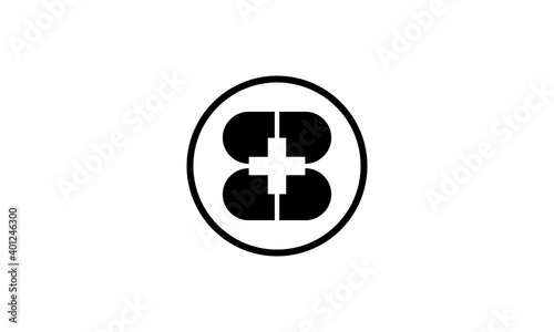 initial letter B and B with plus sign medical health and circle logo design template